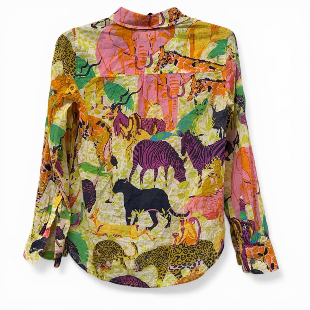 J. Crew Ratti Safari Animal Print Popover Shirt Women 0 Yellow Cotton Blouse - Picture 8 of 8